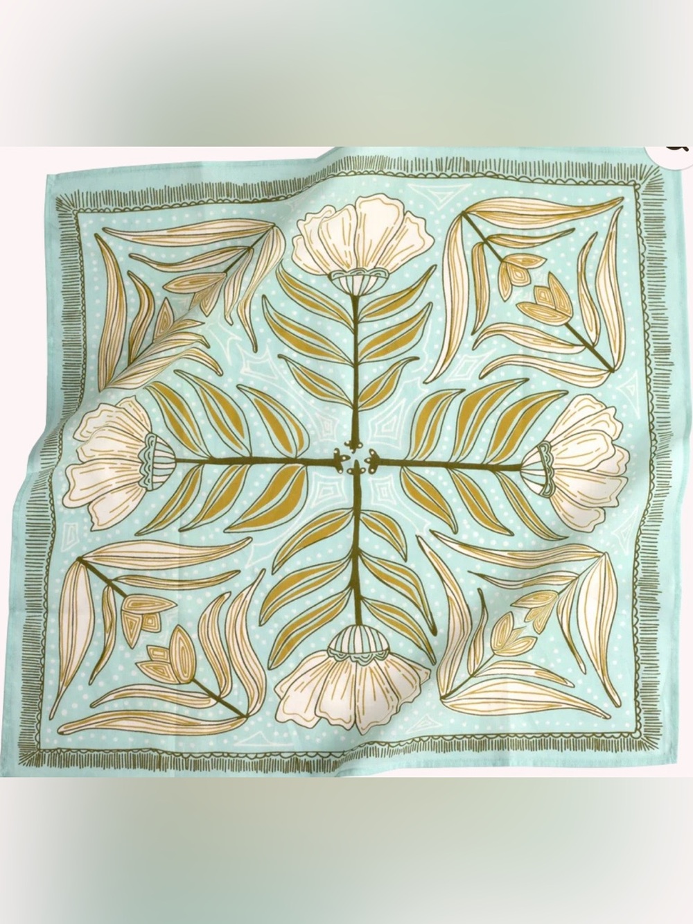 Hemlock No. 12 Floral Bandana Scarf Mint Green Yellow Cotton Neck Hair Scarf